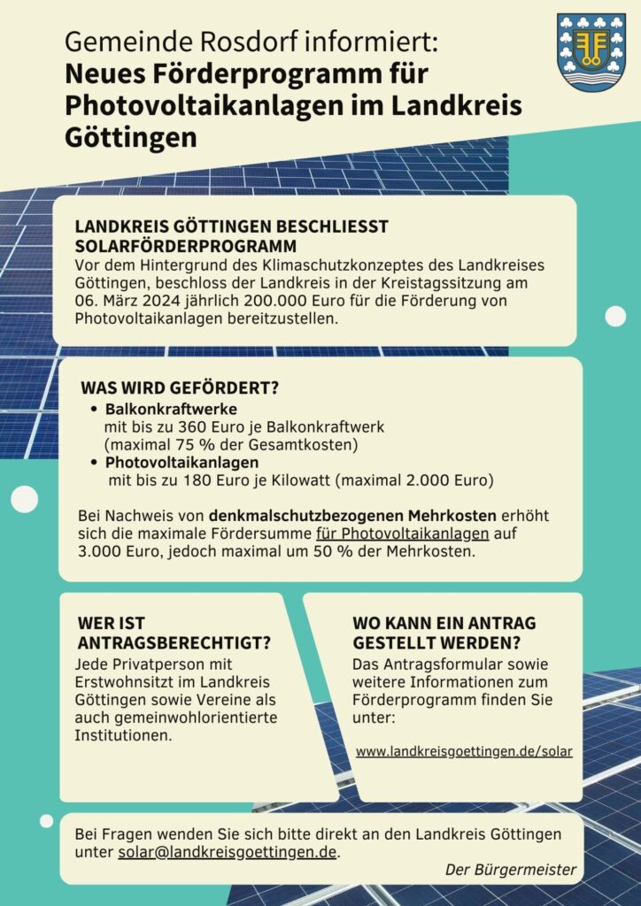 Solarförderprogramm Landkreis Göttingen